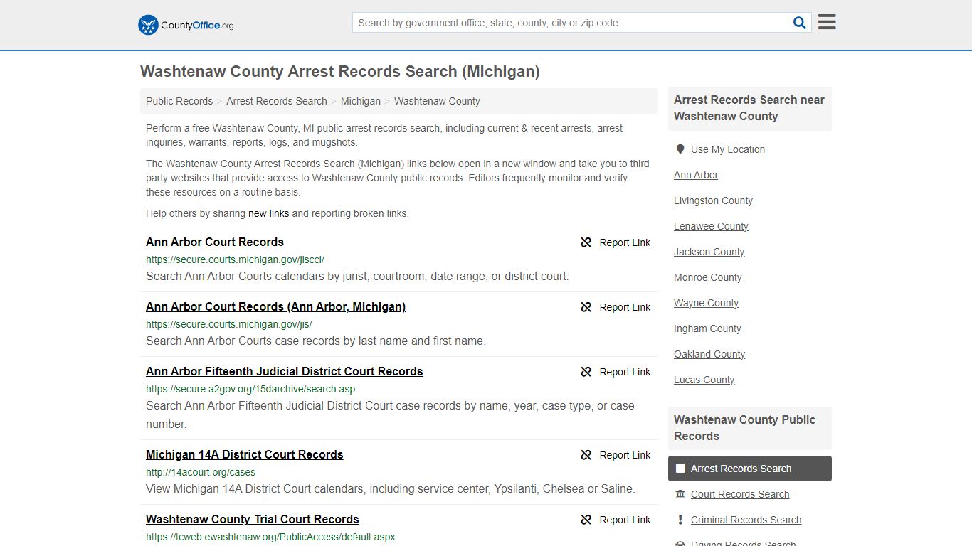 Washtenaw County Arrest Records Search (Michigan) - County Office